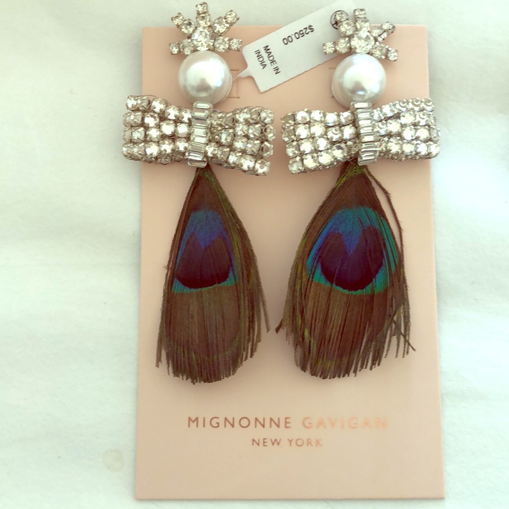 Mignonne Gavigan peacock, diamond & pearl earrings